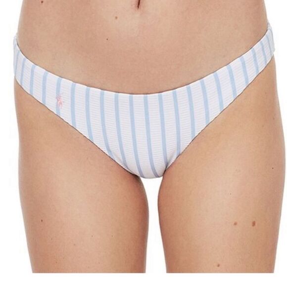NWOT Ralph Lauren POLO Blue White Striped Pink Logo Bikini Bottoms Size Large - Picture 2 of 3